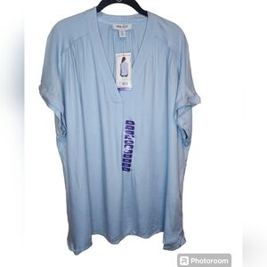 Ninewest women's sky blue v-neck cap sleeves top size 2X